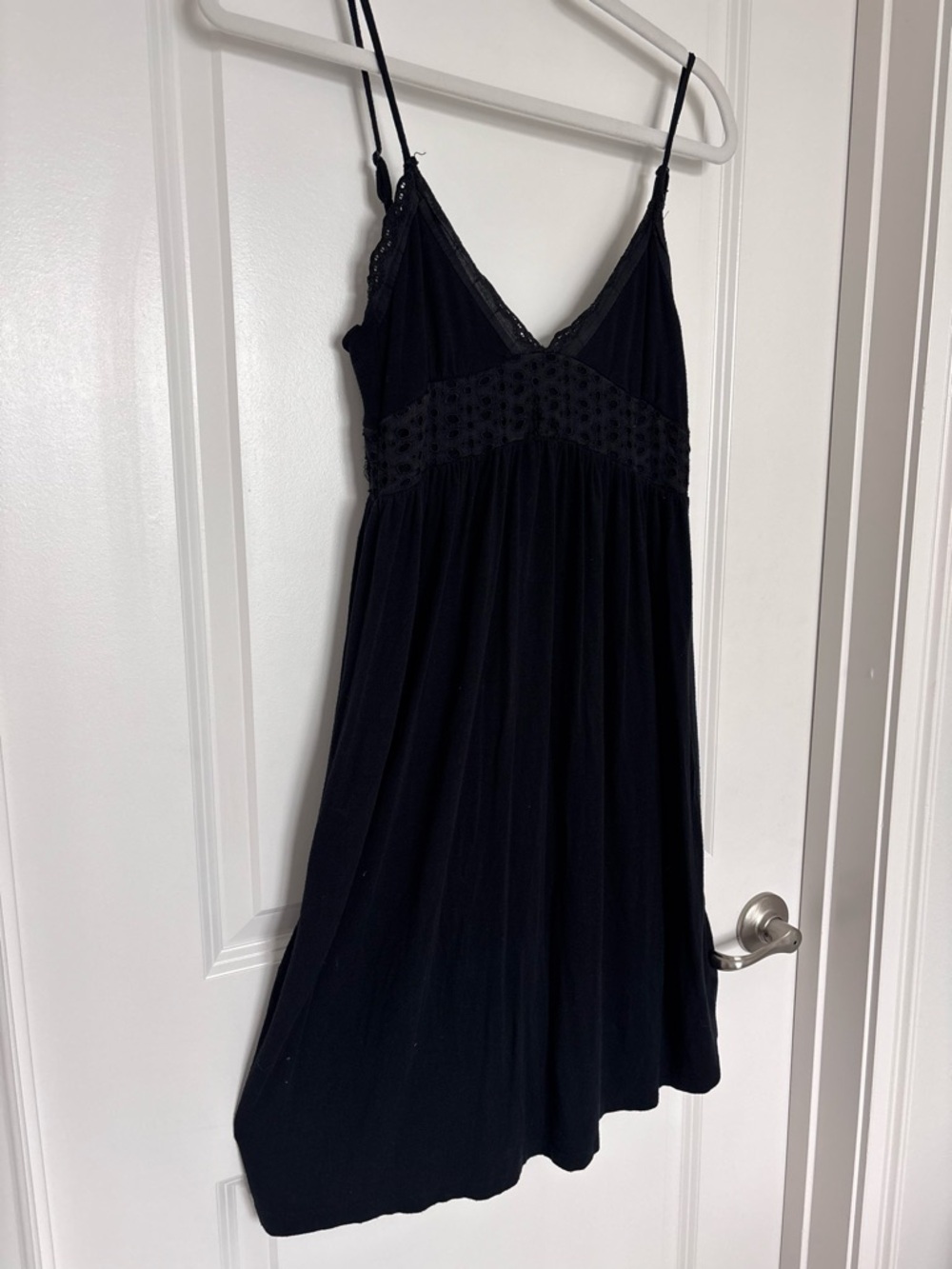 Black Babydoll Dress Flowy Empire Waist Mini Y2K Coquette Soft Girl Slip Dress S
